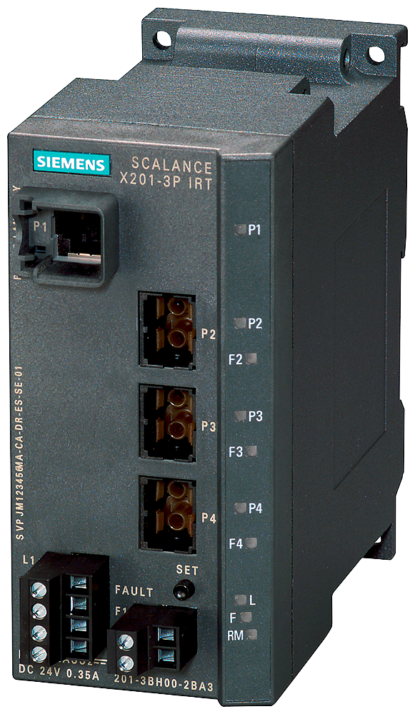 Siemens 6GK52013BH002BA3 SIMATIC NET SCALANCE X Managed Ethernet Switch, (1) RJ45, (3) POF SC RJ Port, Telnet/HTTP/HTTPS/TFTP/FTP/DCP/LLDP/SNMP v1/SNMP v2/SNMP v3/SNTP/SSH Protocol