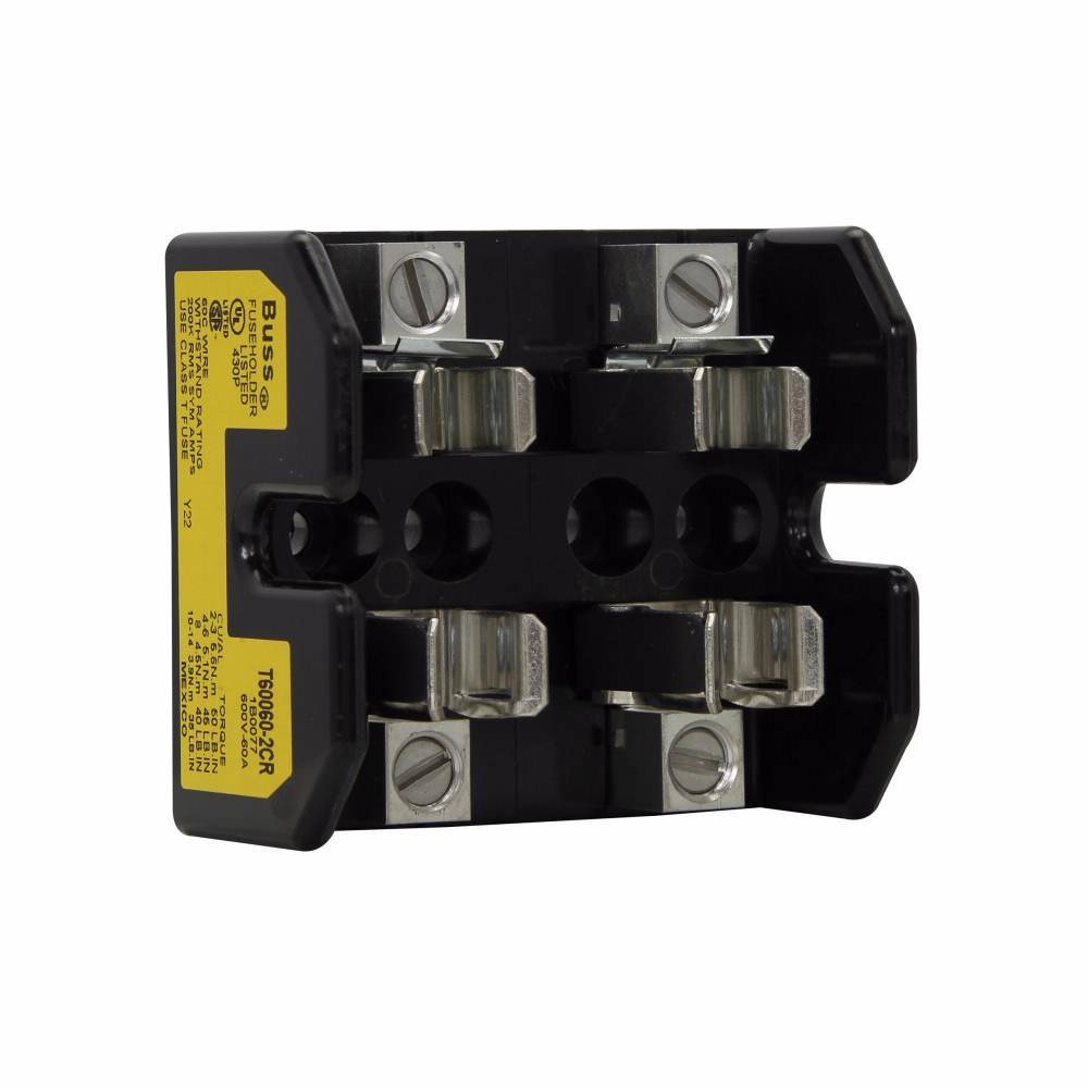 Bussmann T60060-2CR Modular Open Fuse Block With Reinforced Spring, 600 VAC/VDC, 31 to 60 A, Class: T, 2 AWG Wire, 2 Poles