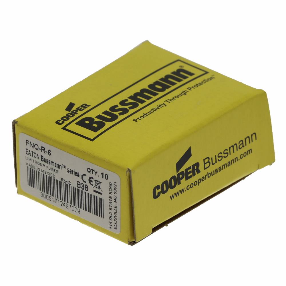 Bussmann Limitron™ CC-Tron® FNQ-R-6 Advanced Protection Current Limiting High Inrush Low Voltage Time Delay Fuse, 6 A, 600 V, 200 kA Interrupt, CC Class, Cartridge Body