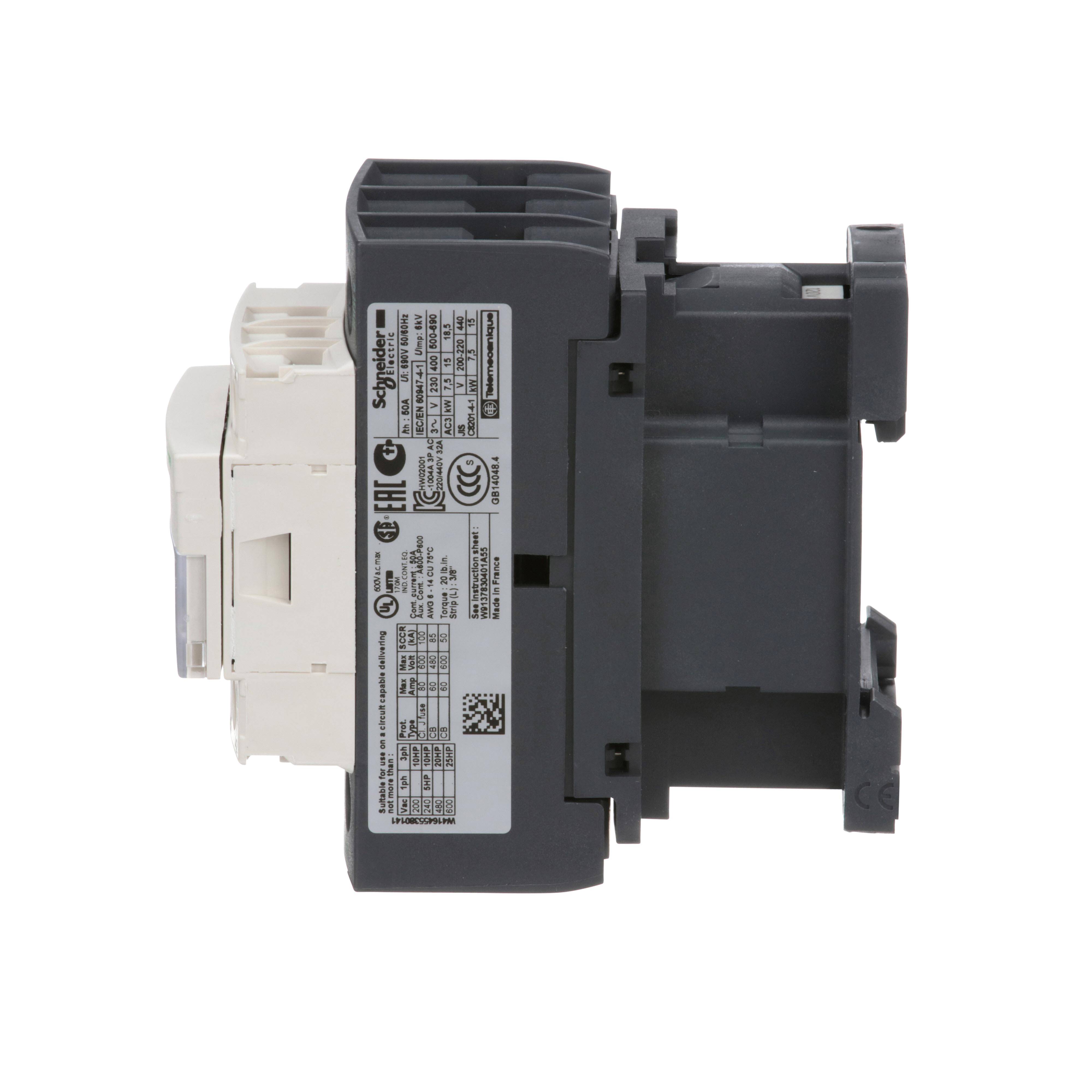 Schneider Electric Square D™ TeSys™ D LC1D32G7 Direct On-Line IEC Contactor, 120/690 VDC, 300 VDC V Coil, 32/50 A, 3NO Contact, 3 Poles