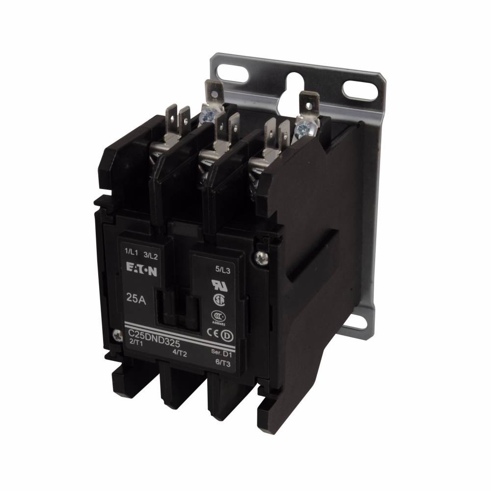 EATON C25DND330T D-Frame Non-Reversing Definite Purpose Control Contactor With Metal Mounting Plate, 24 VAC at 50/60 Hz V Coil, 30 A, 3 Poles