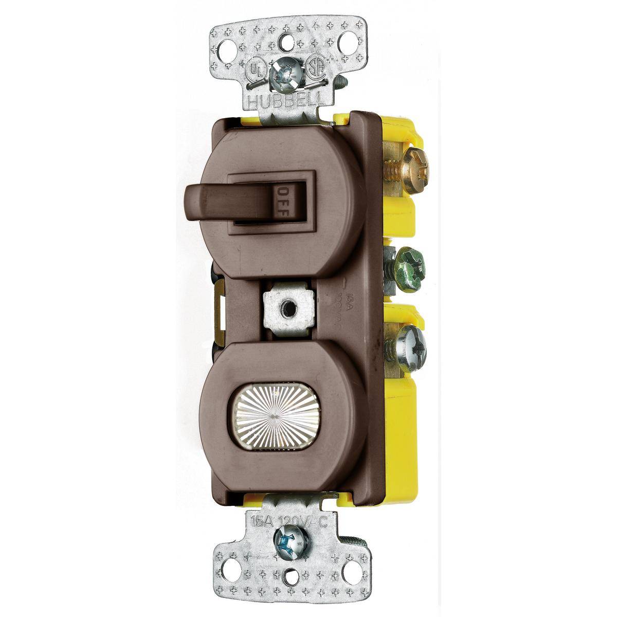 Wiring Device-Kellems RC309 3-Way Combination Switch and Pilot Light, 120 VAC, 15 A, 1800 W