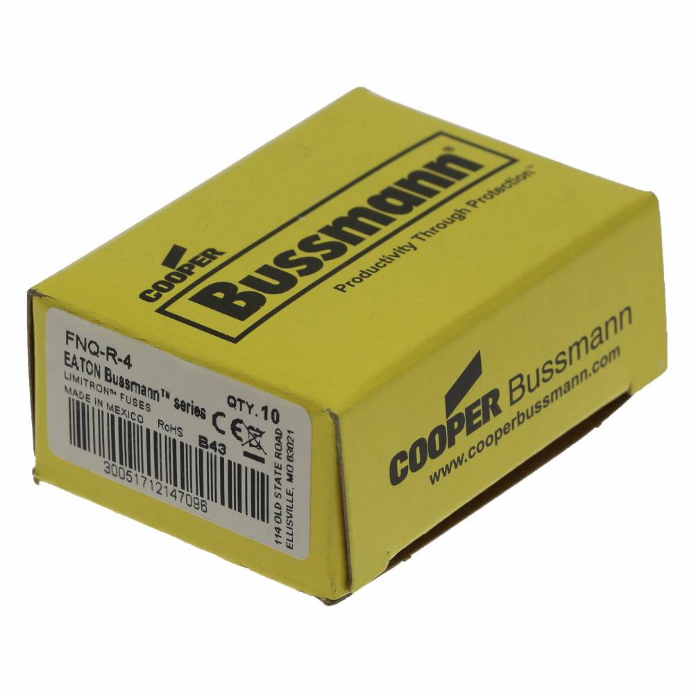 Bussmann CC-Tron® FNQ-R-4 Current Limiting High Inrush Time Delay Fuse, 4 A, 600 V, 200 kA Interrupt, CC Class, Cylindrical Body