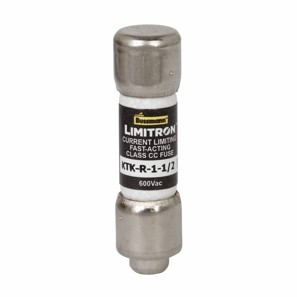 Bussmann Limitron™ KTK-R-1-1/2 Current Limiting Fast Acting Fuse, 1.5 A, 600 VAC, 200 kAIC Interrupt, cc Class, Cylindrical Body