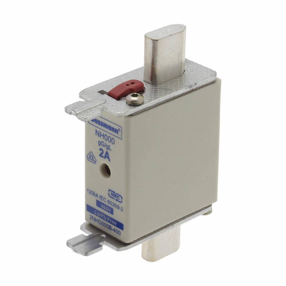 Edison 2NHG000B-400 Fuse Link With Metal Gripping Lug, 400 VAC, 2 A, For Use With Class gG/gL 000 Size Fuse