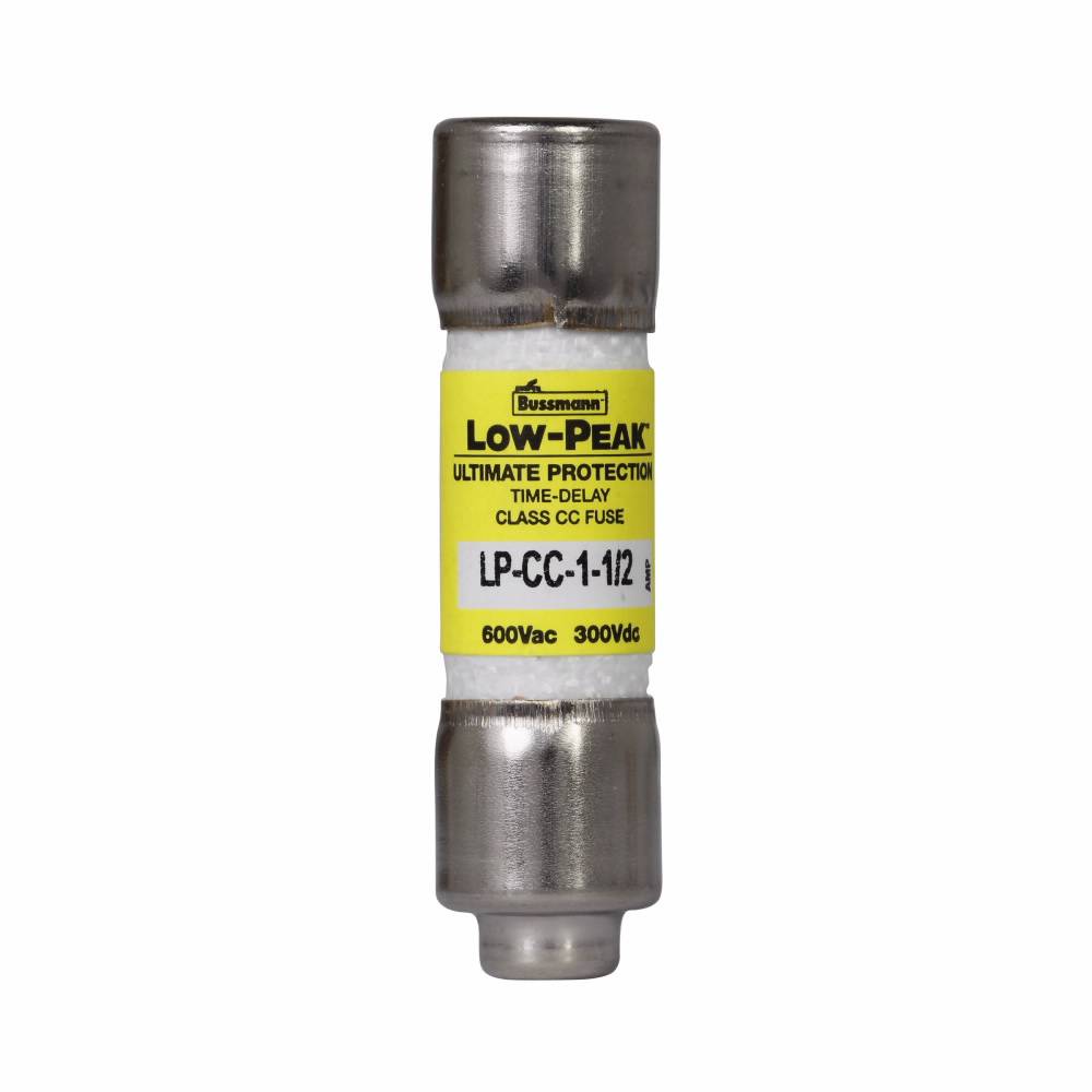 Bussmann Low-Peak™ LP-CC-1-1/2 Current Limiting Time Delay Fuse, 1.5 A, 600 VAC/300 VDC, 20/200 kA Interrupt, CC Class, Cylindrical Body