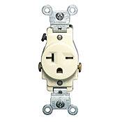 Leviton® 5821 Heavy Duty Grounding Narrow Body Straight Blade Single Receptacle, 250 VAC, 20 A, 2 Poles, 3 Wires, Brown