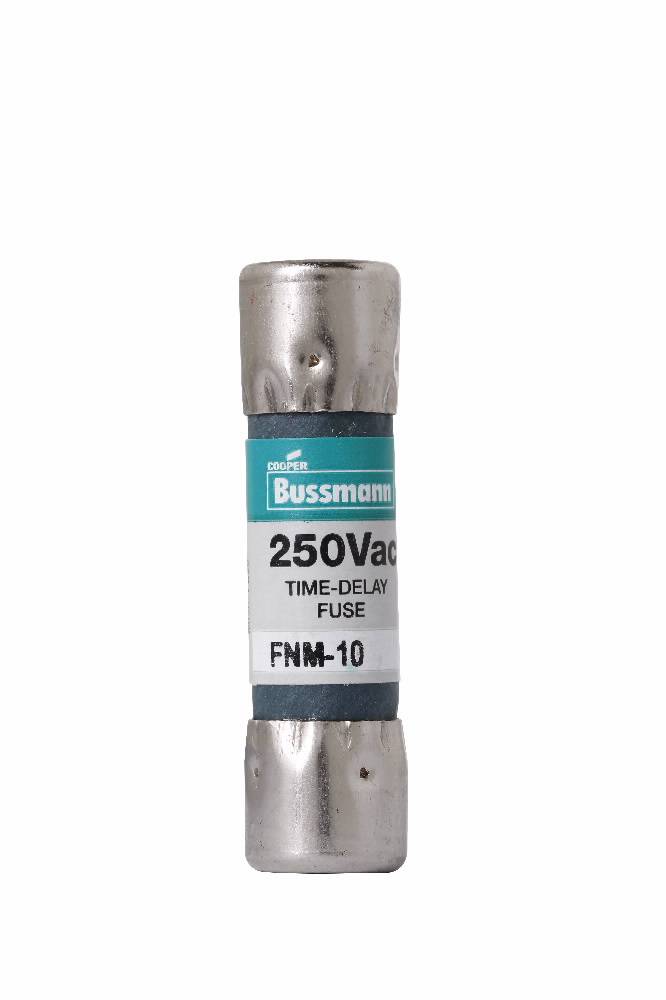 Bussmann Fusetron™ FNM-10 Low Voltage Supplemental Time Delay Midget Fuse, 10 A, 250 VAC, 200 A Interrupt, Class: Supplemental, Cartridge Body