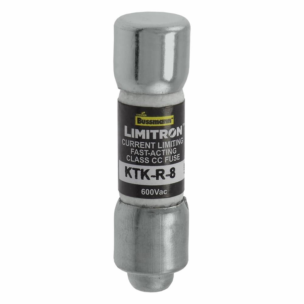 Bussmann Limitron™ KTK-R-8 Current Limiting Fast Acting Fuse, 8 A, 600 V, 200 kAIC Interrupt, CC Class, Cylindrical Body