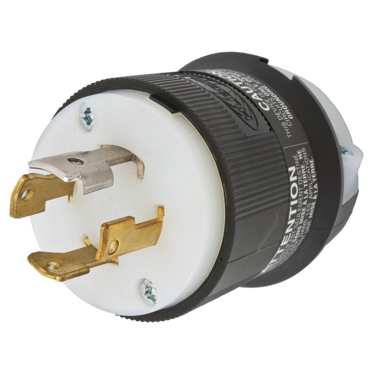 Wiring Device-Kellems Twist-Lock® Insulgrip® HBL2771 3-Phase Extra Heavy Duty Non-Grounding Cord Mount Locking Plug, 347/600 VAC, 30 A, 4 Poles, 4 Wires, Black/White