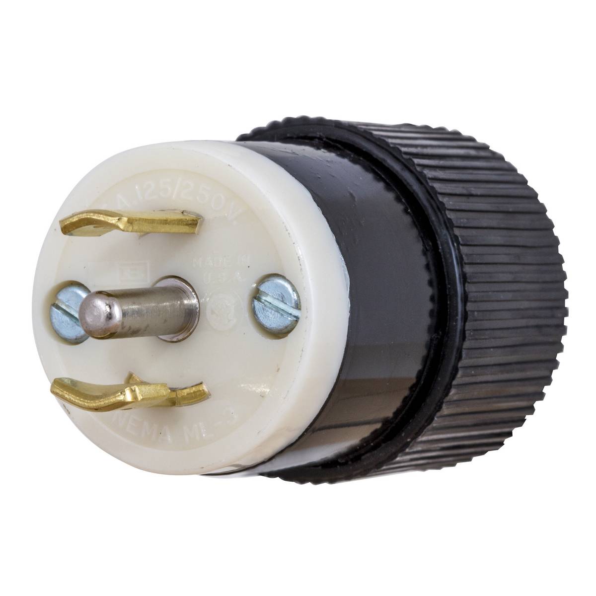 Wiring Device-Kellems 7485NP 1-Phase Non-Grounding Male Standard Midget Locking Plug, 125/250 VAC, 15 A, 3 Poles, 3 Wires, White