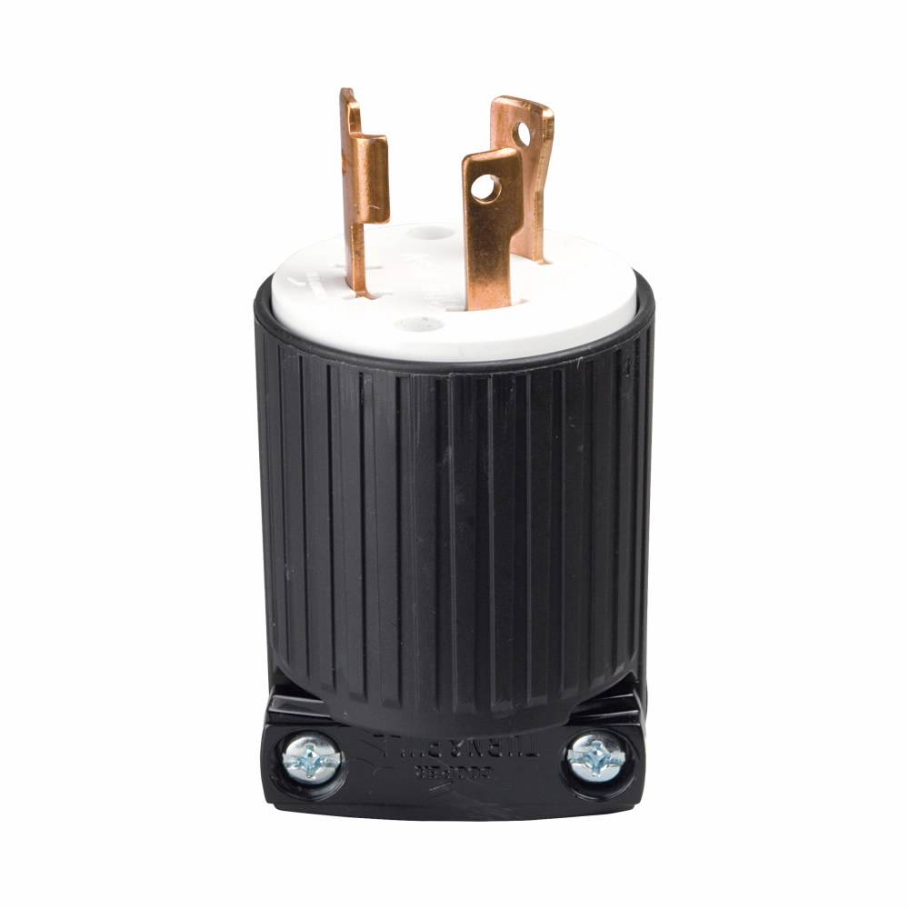 EATON Wiring Devices Arrow Hart™ L530P Locking Plug, 125 VAC, 30 A, 2 Poles, 3 Wires, Black/White