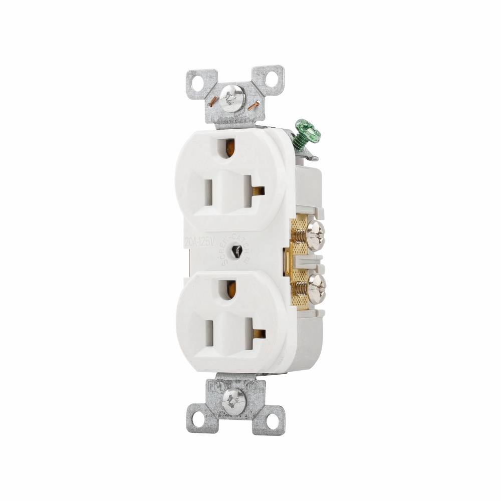 EATON Arrow Hart™ Eaton Wiring Devices CR20W Duplex Straight Blade Receptacle, 125 VAC, 20 A, 2 Poles, 3 Wires, White