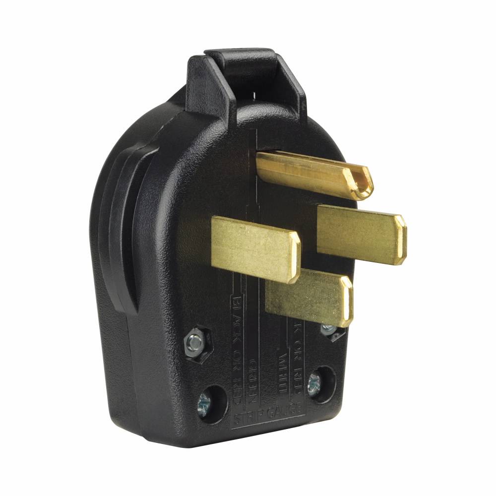 EATON Arrow Hart™ Eaton Wiring Devices S21-SP Angled Universal Straight Blade Plug, 125/250 VAC, 30/50 A, 3 Poles, 4 Wires, Black