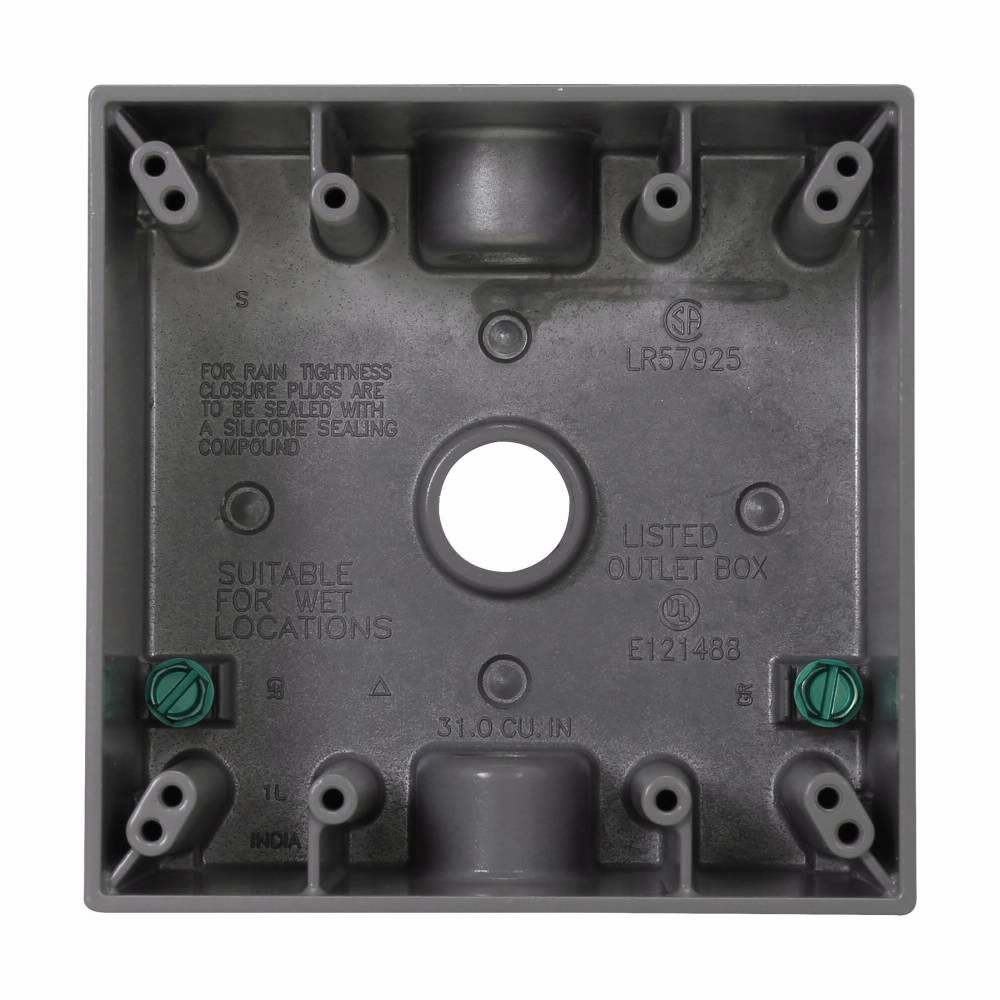 Crouse-Hinds TP7086 Corrosion-Resistant Weatherproof Outlet Box, Die-Cast Aluminum, 30.5 cu-in Capacity, 2 Gangs, 3 Outlets, 4-5/8 in W x 2 in D x 4-9/16 in H