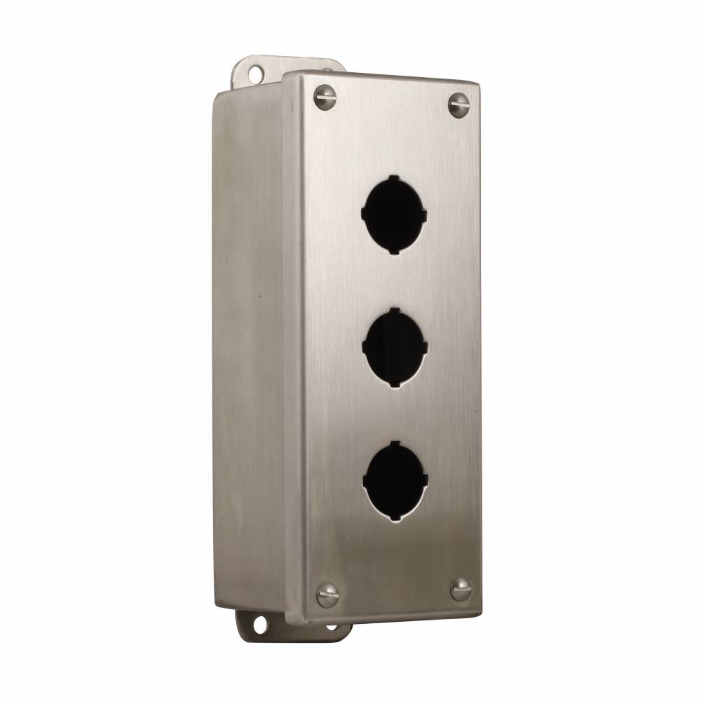 EATON 10250TN35 3-Element Heavy Duty Oil/Watertight Pushbutton Enclosure, 9.9 in L x 5.9 in W, NEMA 4/4X/12 NEMA Rating, 304 Stainless Steel