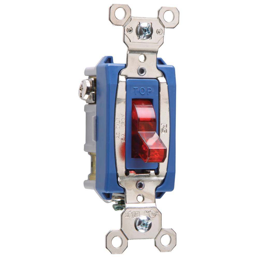 Pass & Seymour® PS15AC1RPL Heavy Duty Specification Grade Pilot Light Switch, 120/277 VAC, 15 A, 1/2 hp, 2 hp Power Rating