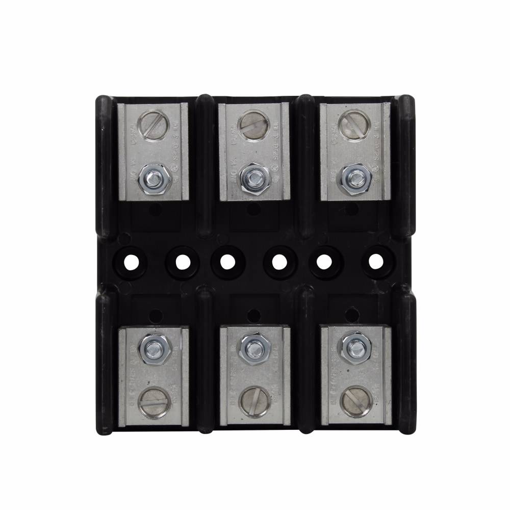 Edison T60100-3C T600 Open Style Fuse Block, 600 VAC/VDC, 61 to 100 A, T Class, 14 to 2/0 AWG Wire, 3 Poles