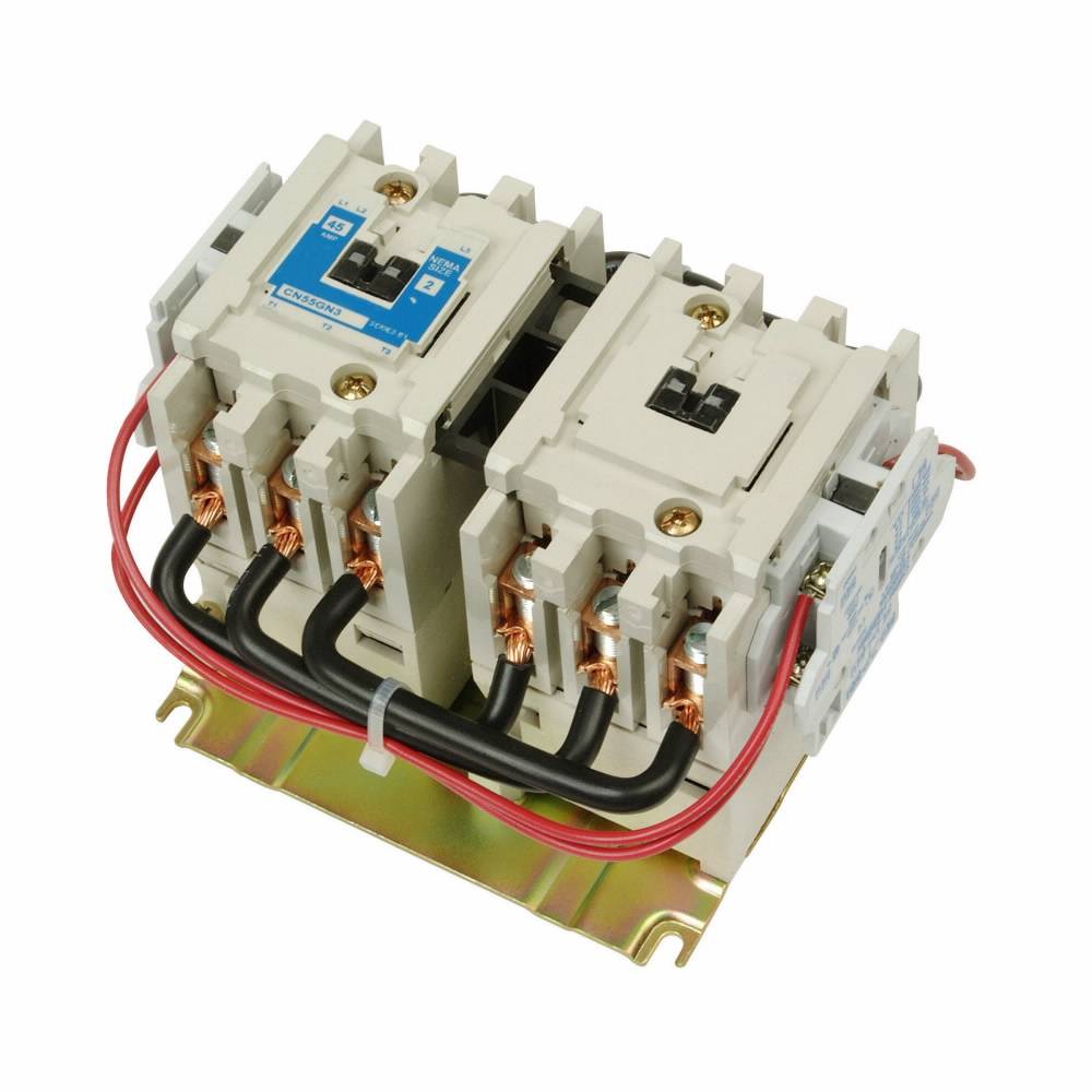 EATON CN55GN3AB Freedom 1/3-Phase G-Frame Reversing NEMA Contactor With Steel Mounting Plate, 110/120 VAC V Coil, 45 A, 1NO Contact, 3 Poles