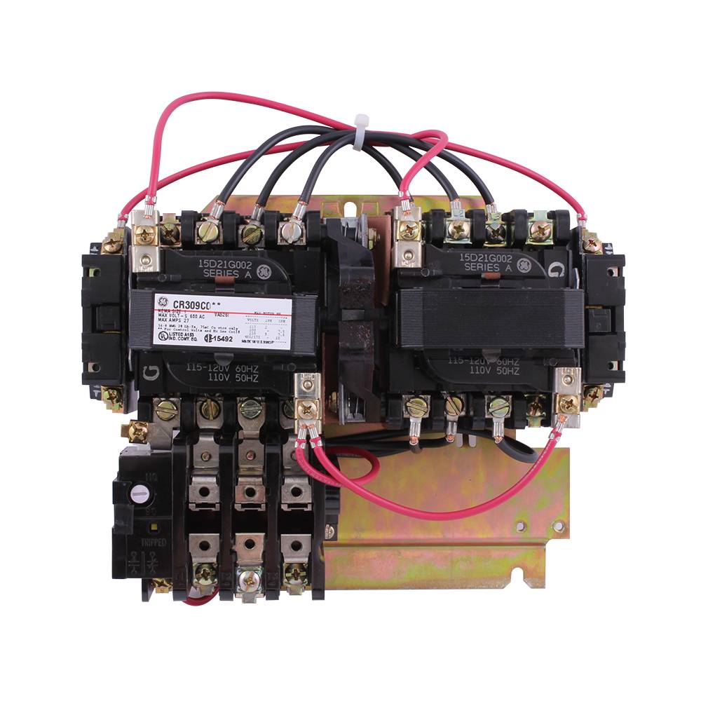 GE CR309C002 300 Line Full Voltage Non-Combination Reversing NEMA Magnetic Starter With Horizontal Mechanical Interlock, 115 to 120 VAC V Coil, 3 Poles, Open Enclosure