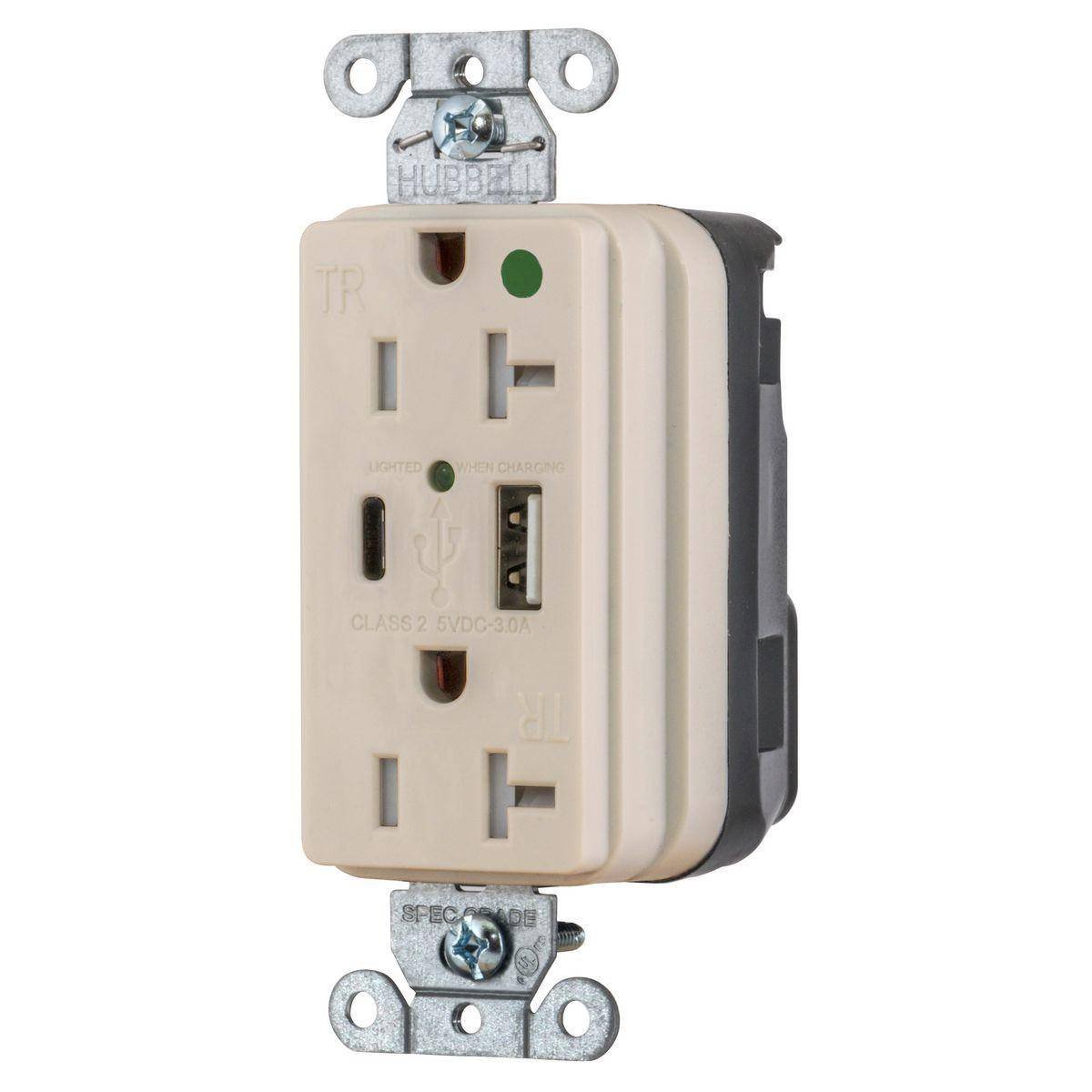 Wiring Device-Kellems SNAPConnect® SNAP8300UACLA Decorator Duplex Straight Blade USB Charger Receptacle, 125 VAC, 20 A, 2 Poles, 3 Wires, Red