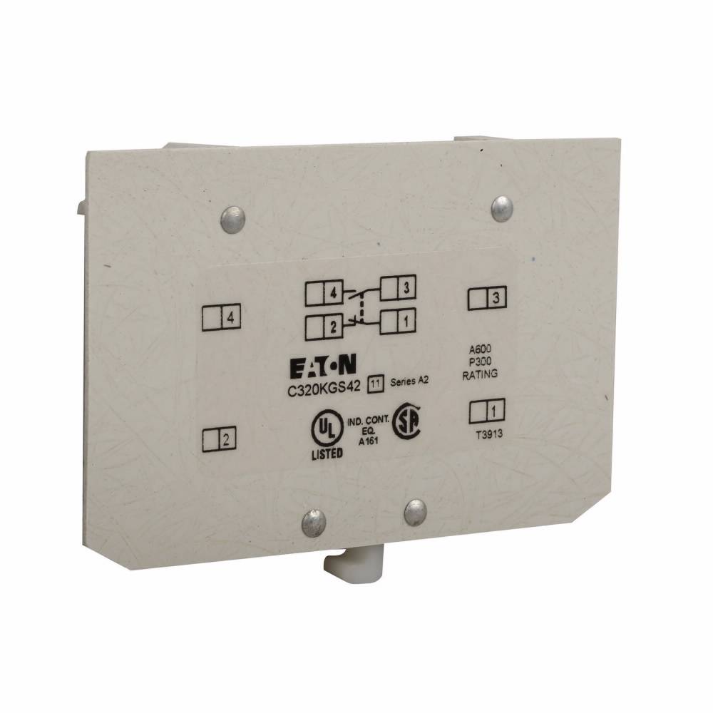 EATON C320KGS42 Base Auxiliary Contact, 600 VAC, 2 Contacts, Silver Cadmium Alloy