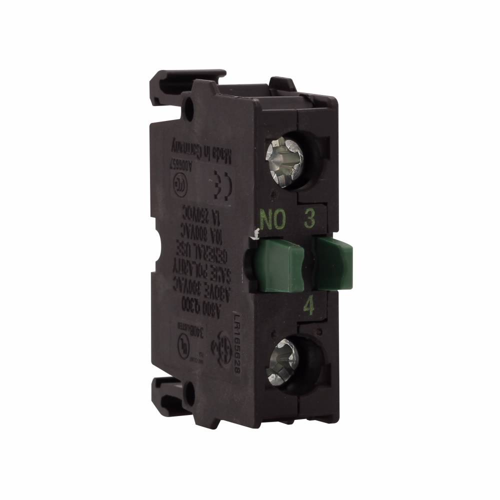 EATON RMQ-Titan® M22-KC10-B100 Emergency Stop Non-Illuminated Contact Block, 22.5 mm, 1NO Contact, 6 A at 240 VAC, 3 A at 24 VDC Contact, Black