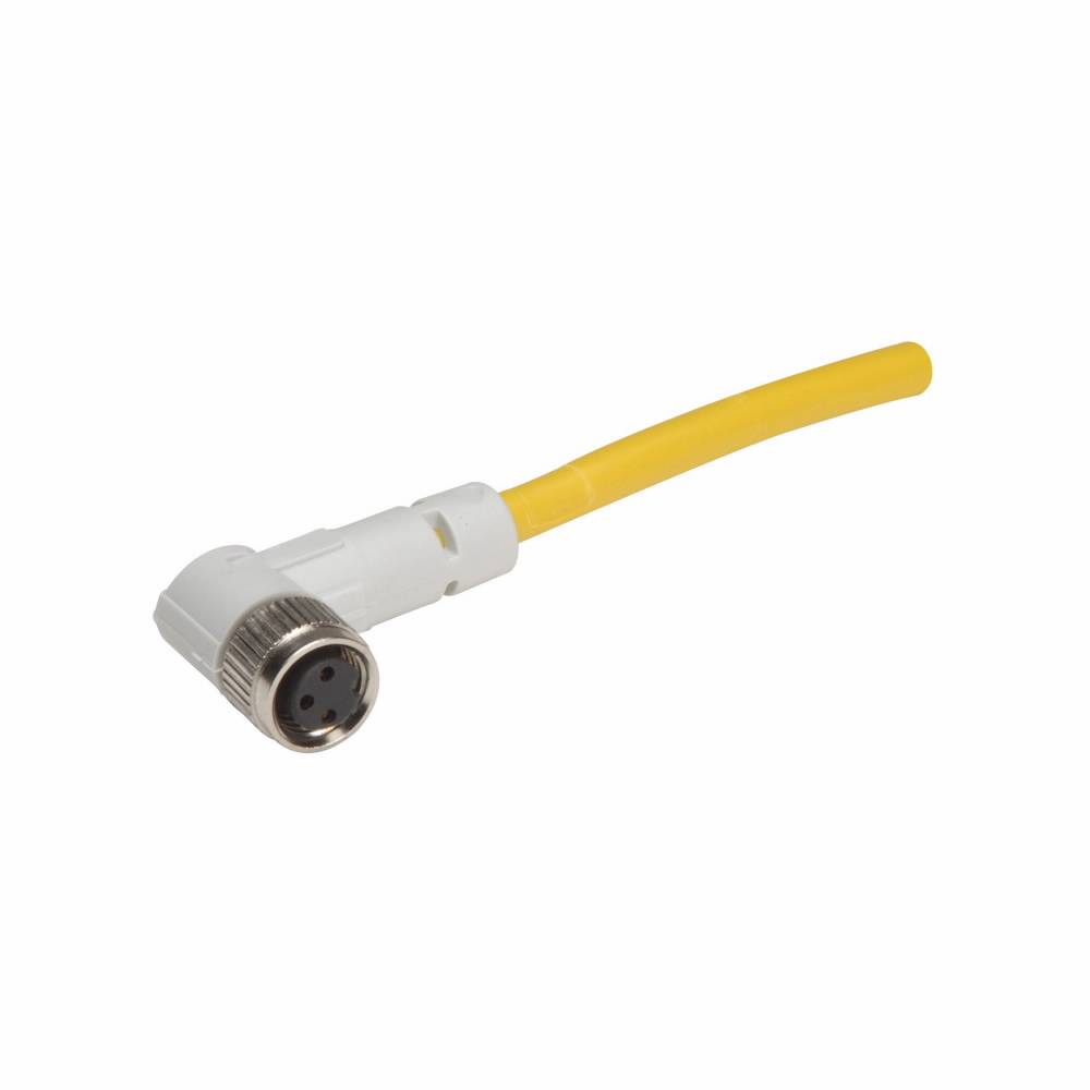 EATON CSNR3A3CY2402 Global Plus 3-Wire Single End Cable Connector, 3-Pin M8 Right Angle Female Connector, 6-1/2 ft L Cable, 3 Poles