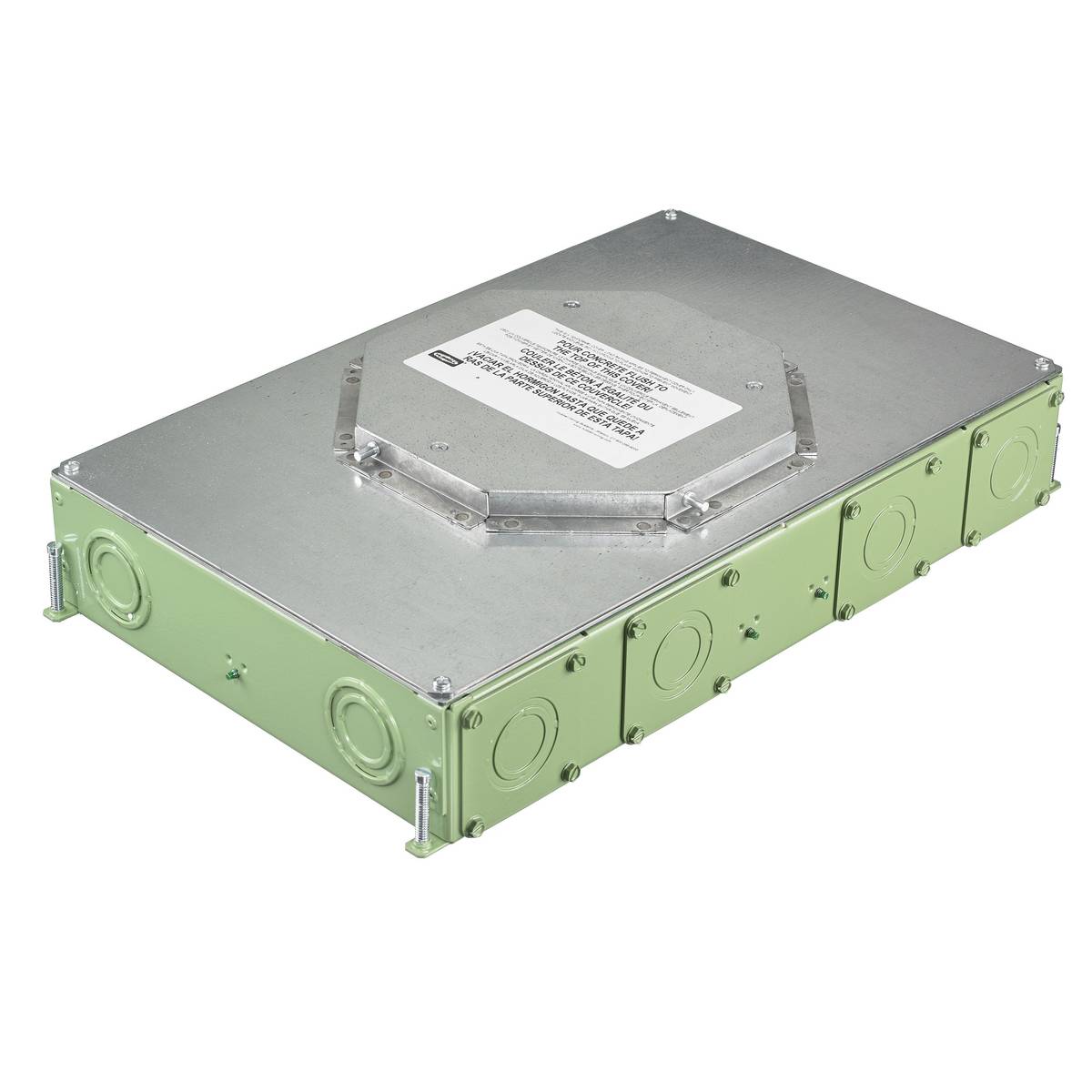 PREMISE WIRING SystemOne™ CFB6G30RCR Corrosion Resistant On-Grade Floor Box, Steel, 33 cu-in Capacity, 6 Gangs, 12 Knockouts, 17.45 in H x 11.6 in W x 3.75 in D