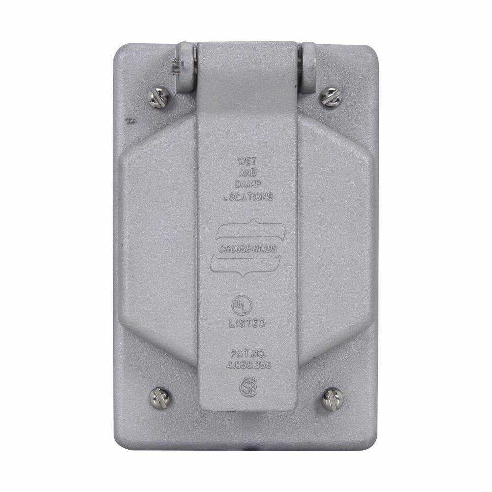 EATON WLRS2 WLRS Single Spring Door Cover, 1-1/2 in Dia, 2.91 in L x 1.13 in W x 4.44 in D, (1) Receptacle Cover, Copper-Free Aluminum