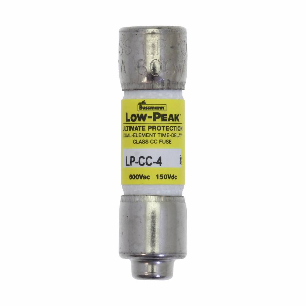 Bussmann Low-Peak™ LP-CC-4 Current Limiting Time Delay Fuse, 4 A, 600 VAC/150 VDC, 20/200 kA Interrupt, CC Class, Cylindrical Body