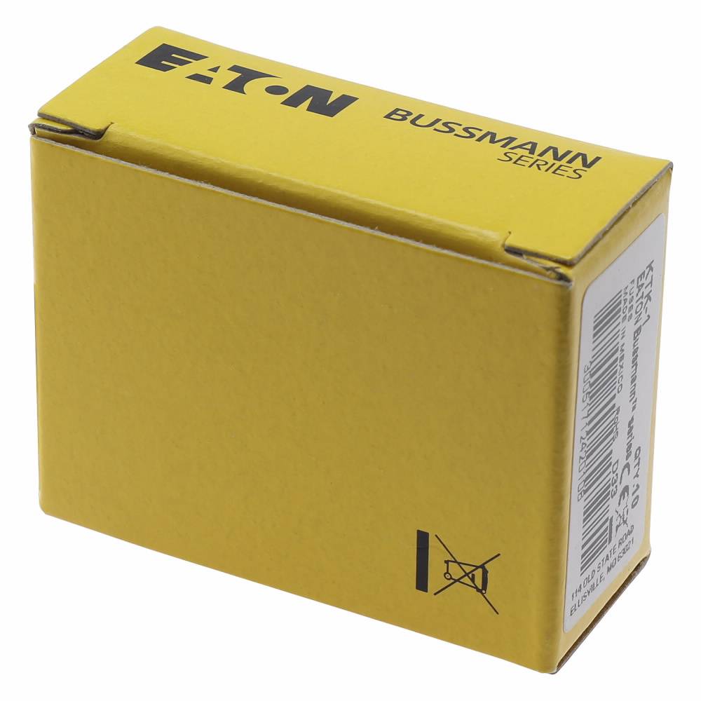 Bussmann LIMITRON® KTK-1 Fast Acting Fuse, 1 A, 600 VAC, 100 kA Interrupt, Class: Supplemental/Midget, Cartridge Body