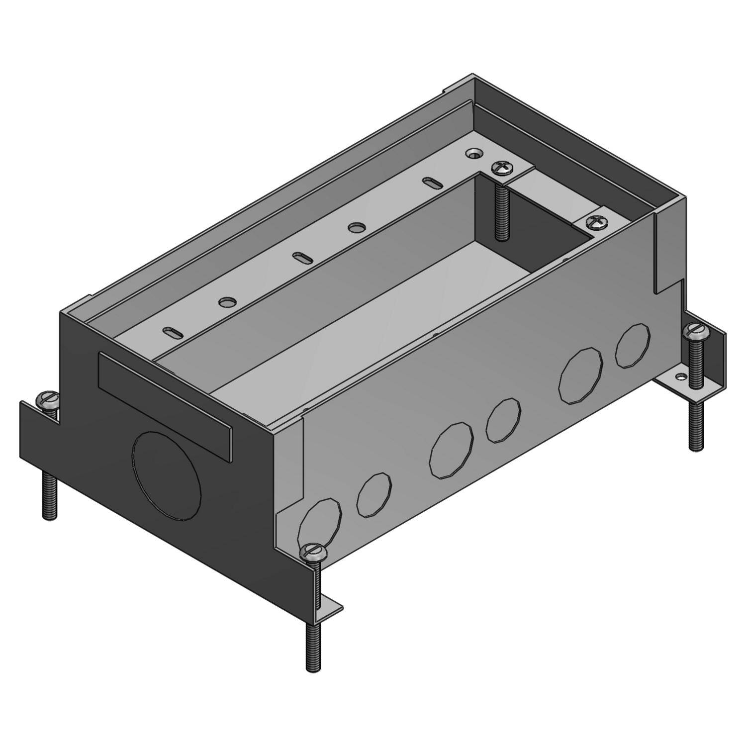 Steel City® 743D 740 Deep Flush Service Shallow Floor Box, Stamped Steel, 123 cu-in Capacity, 3 Gangs, (3) Outlets, (14) Knockouts, 10-1/2 in L x 5-1/2 in W x 3-5/8 in H