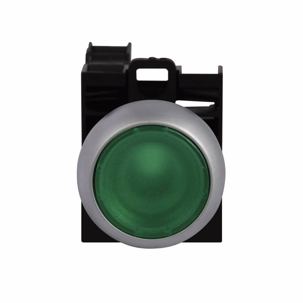 EATON M22-DL-G-X1-K10-G Modular Illuminated Pushbutton, 22.5 mm, 1NO Contact, Mushroom Head/Flush Button Operator, Green