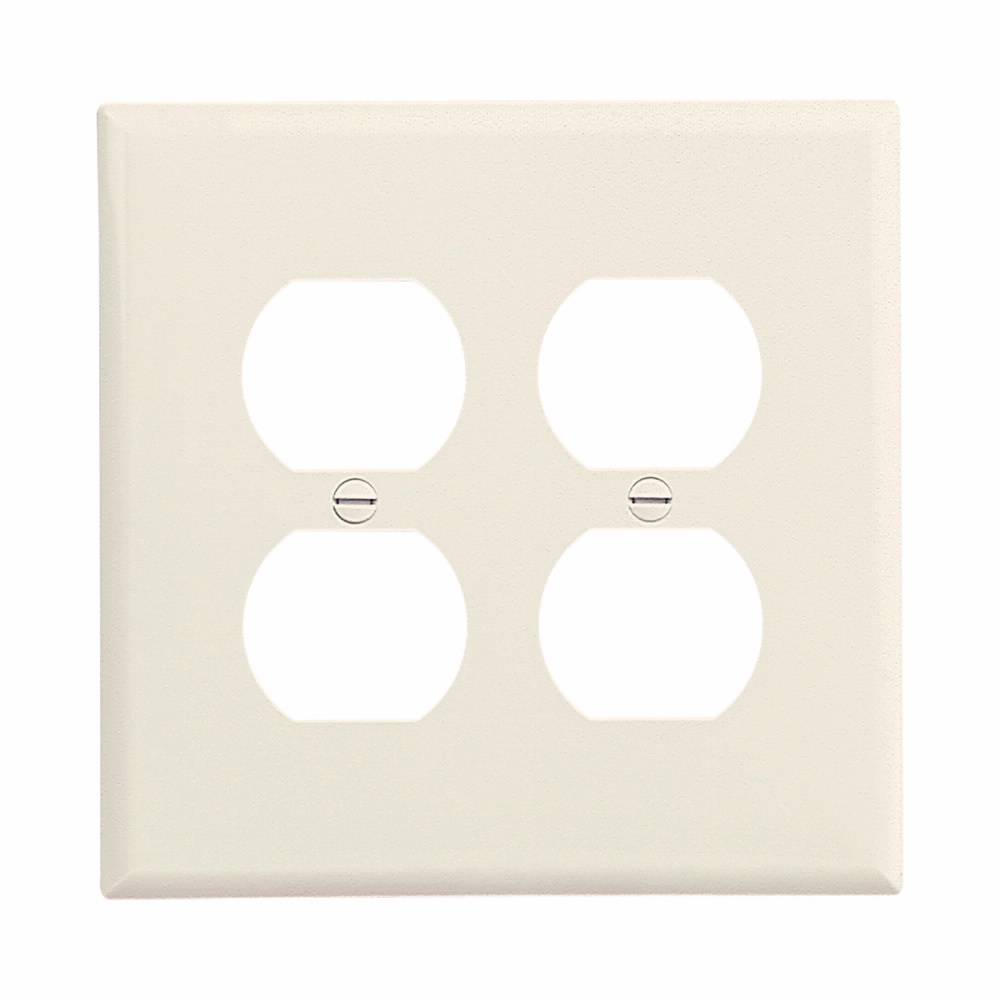 EATON Arrow Hart™ Eaton Wiring Devices PJ82LA PJ Series Mid-Sized Receptacle Wallplate, 2 Gangs, 4.87 in H x 4.94 in W, Polycarbonate/Thermoplastic, Light Almond