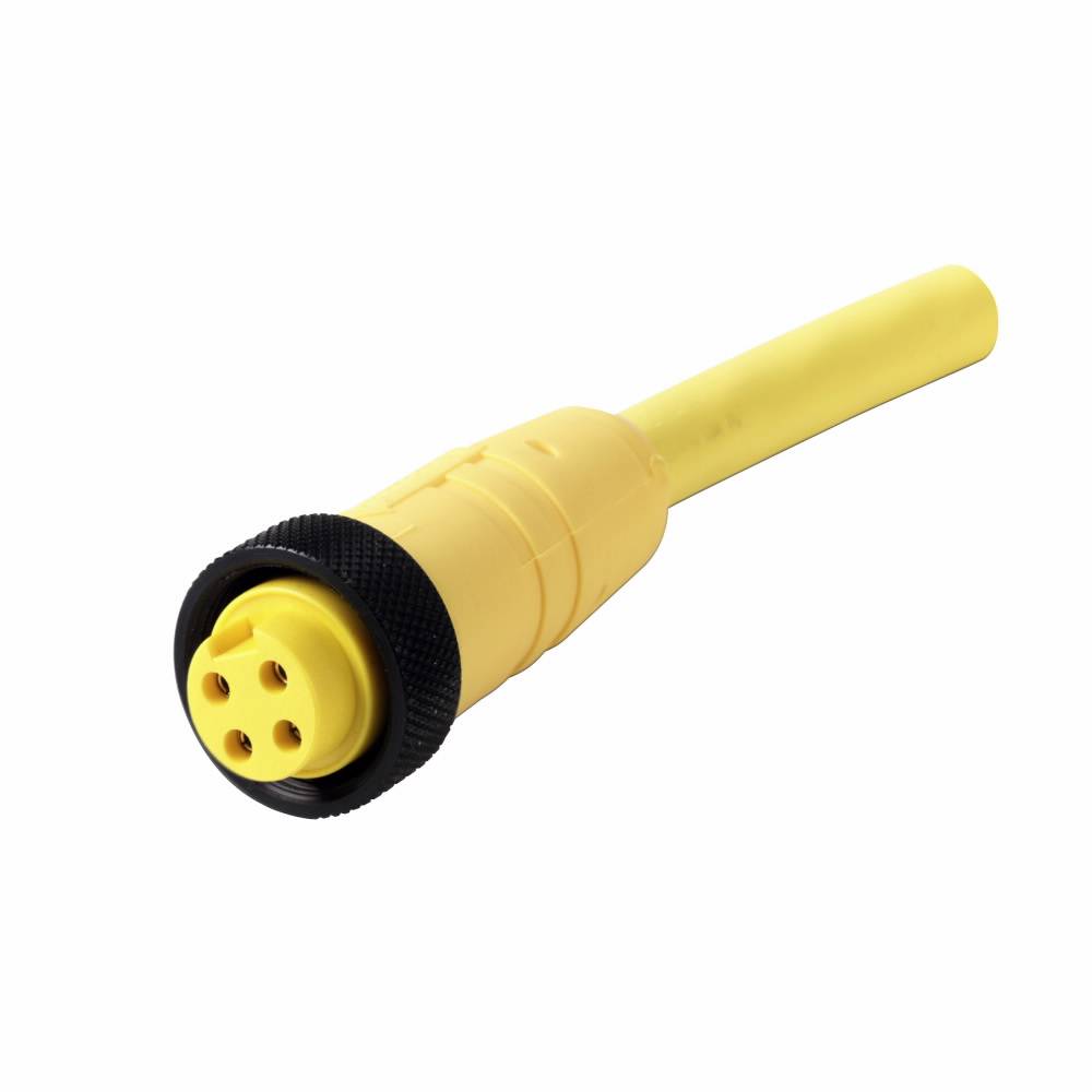 EATON CSMS4F4CY1602 Global Plus 4-Wire Single End Photoelectric Sensor Cable Connector, 2-Pin Mini-Style Straight Female Connector, 6-1/2 ft L Cable, 4 Poles, 1 Keyway