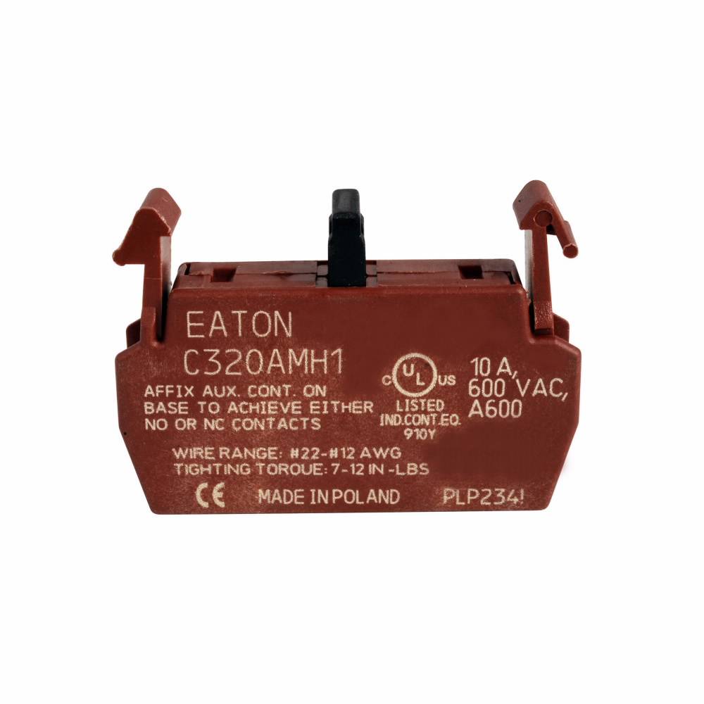 EATON C320AMH1 C30 1-Pole Auxiliary Contact, 1NO Contacts, Silver Cadmium Alloy