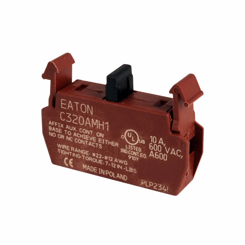 EATON C320AMH1 C30 1-Pole Auxiliary Contact, 1NO Contacts, Silver Cadmium Alloy