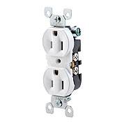 Leviton® 5320-WCP Duplex Grounding Straight Blade Receptacle With Ears, 125 VAC, 15 A, 2 Poles, 3 Wires, White