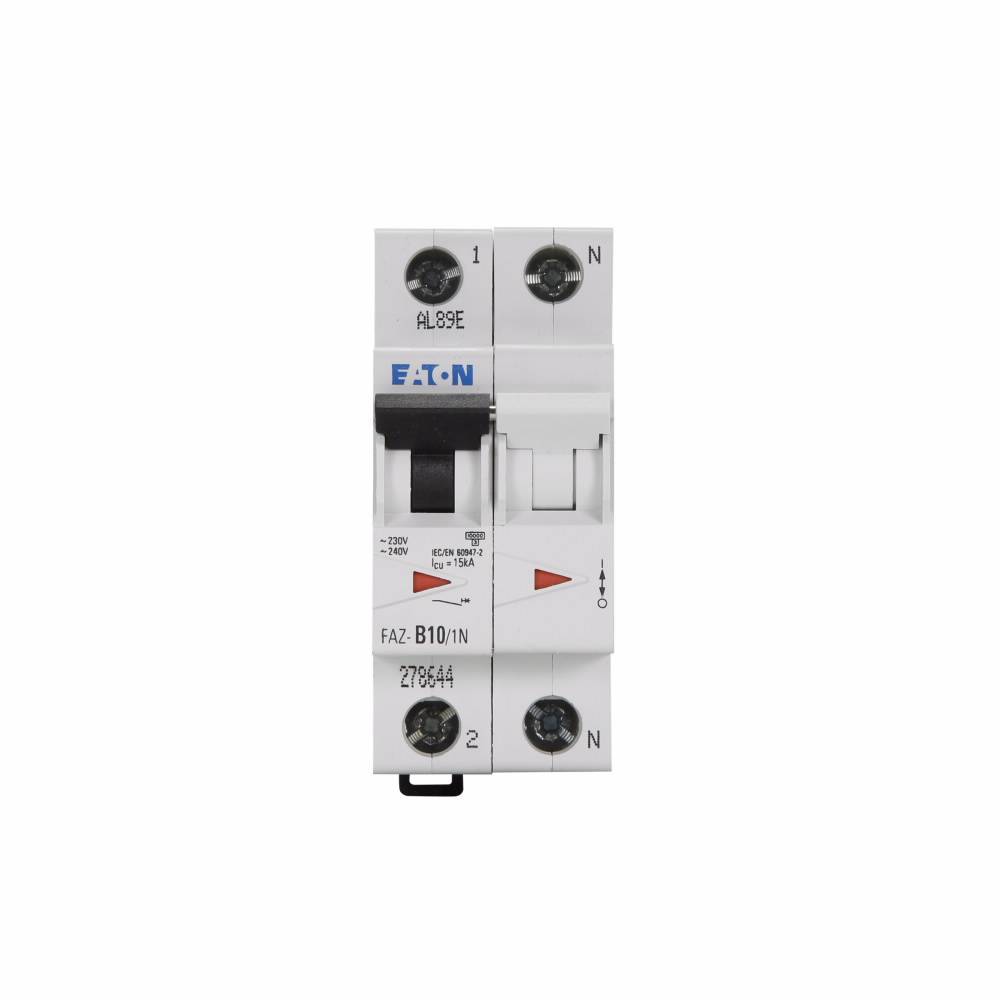 EATON FAZ-B10/1N Supplementary Protector With Neutral, 240 V, 10 A, 15 kA Interrupt, 1 Pole, 3-5X /n Trip