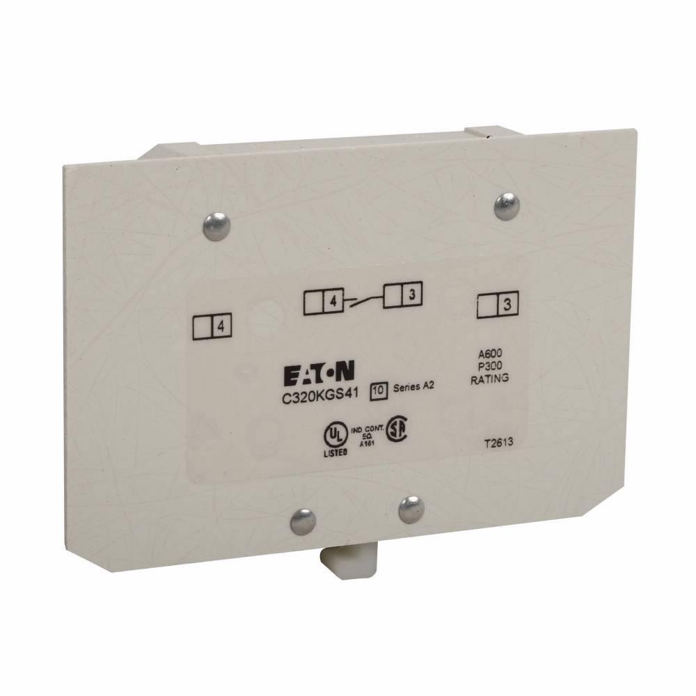 EATON C320KGS41 Base Auxiliary Contact, 250/600 VAC/VDC, 100/400 A, 1 Contacts, Silver Cadmium Alloy