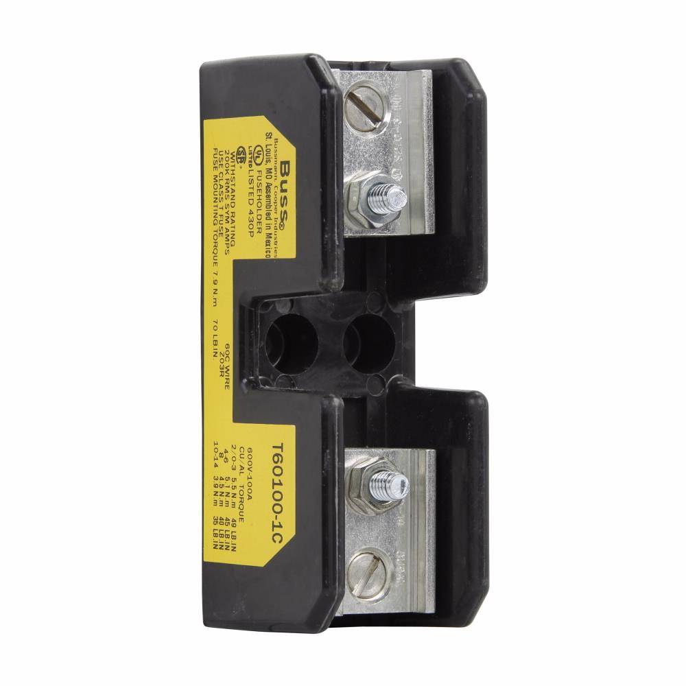 Bussmann T60100-1C T600 Modular Open Fuse Block, 600 VAC/VDC, 61 to 100 A, Class: T, 2/0 AWG Wire, 1 Pole