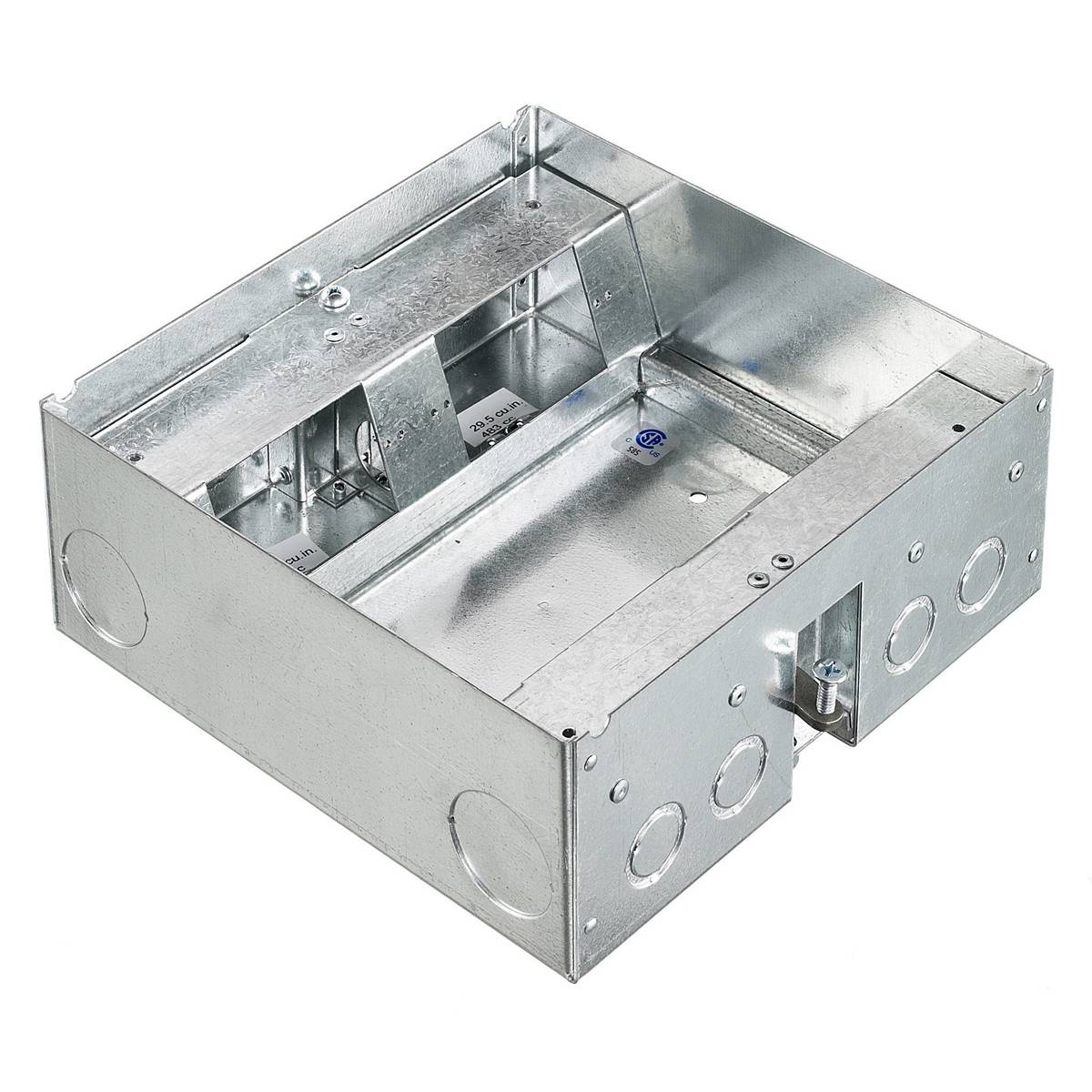 Wiring Device-Kellems HBLAFB301BASEC Deep Standard Sized Raised Access Floor Box, Stamped Steel, 29.5 cu-in/Compartment Capacity, 4 Gangs, 3 Knockouts