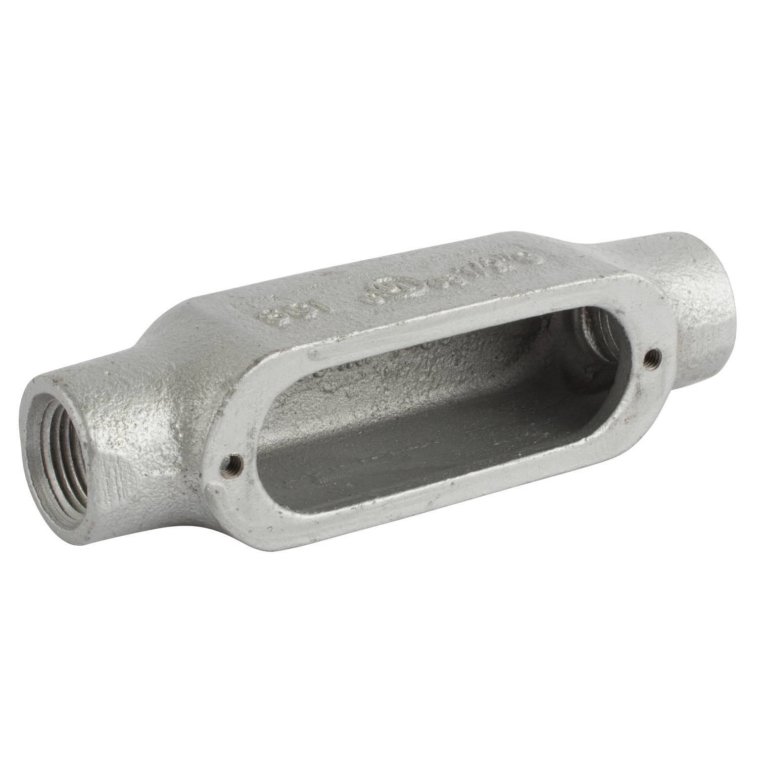 T&B® C100M 35 Type C Feed-Through Conduit Body, 1 in Hub, 12.5 cu-in Capacity, Malleable Iron, Aluminum Acrylic Coated/Zinc Plated