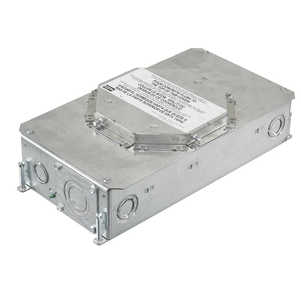 PREMISE WIRING SystemOne® CFB2G30R Above Grade Fully Adjustable Recessed Standard Floor Box, Stamped Steel, 35 cu-in Capacity, 2 Gangs, 23 Knockouts, 3.75 in H x 7.32 in W x 13.79 in D