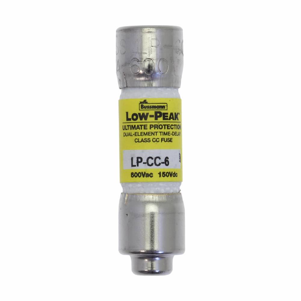 Bussmann Low-Peak™ LP-CC-6 Current Limiting Time Delay Fuse, 6 A, 600 VAC/150 VDC, 20/200 kA Interrupt, CC Class, Cylindrical Body