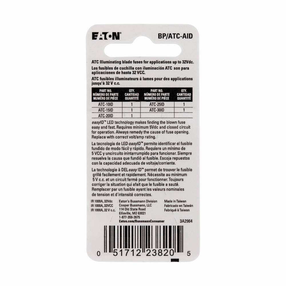 Bussmann easyID™ BP/ATC-AID ATC™ Non-Conducting Blade Fuse Assortment, 32 VDC, 1 kA, 5 Pieces