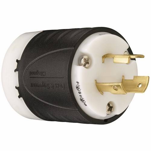 Pass & Seymour® Turnlok® L520-P Locking Plug, 125 VAC, 20 A, 2 Poles, 3 Wires, Black/White