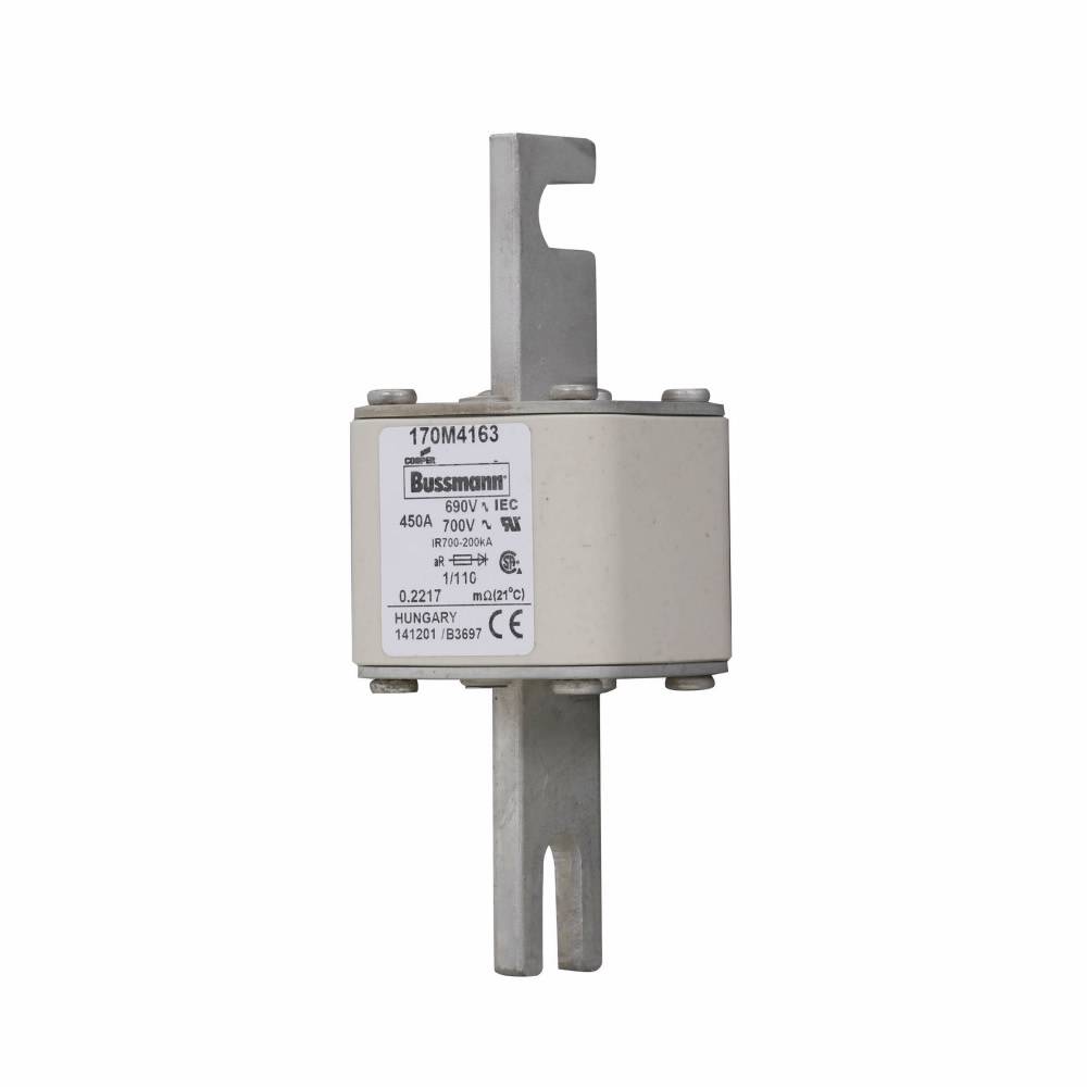 Bussmann 170M4163 Type 110 High Speed Fuse, 450 A, 690 V, 200 kA Interrupt, Class: aR, Square Body