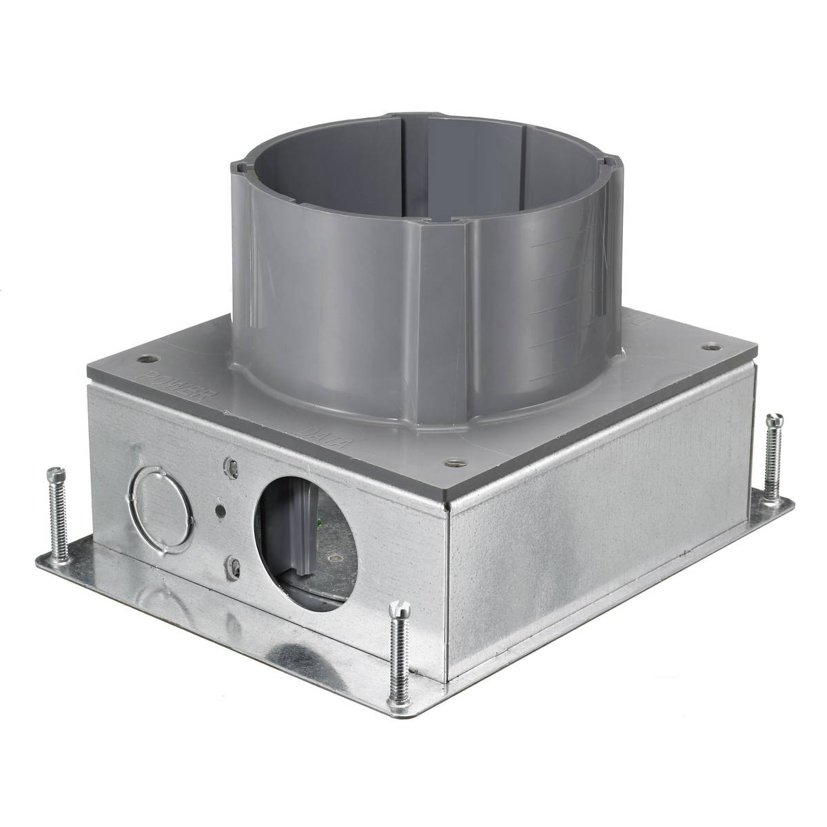 PREMISE WIRING SystemOne™ S1SFBAV Fully Adjustable Concrete Floor Box With Concrete Cover and Closure Plug, Stamped Steel, 177.5 cu-in Capacity, 2 Knockouts, 6 in H